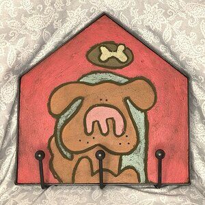 Cute ceramic dog hook 12 x 12" with 3 hooks